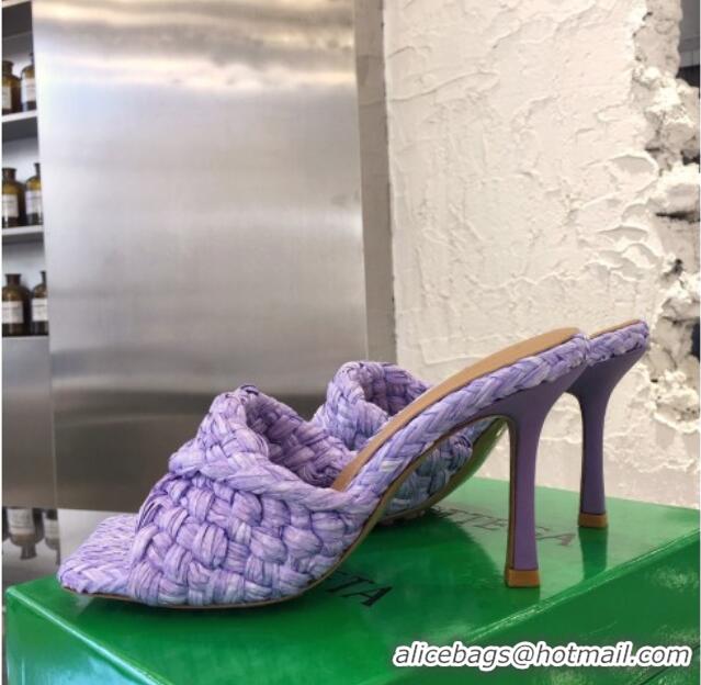 Low Cost Bottega Veneta Stretch Woven Raffia High-Heel Sandals 9cm 010501 Purple