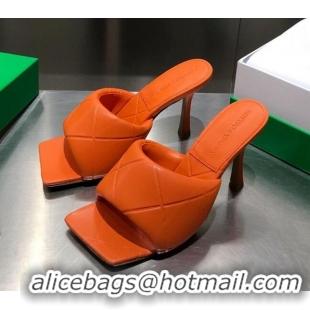 Super Quality Bottega Veneta The Rubber Lido Quilted Lambskin Heel Sandals 9cm Orange 010699