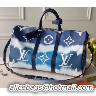 New Style Louis Vuitton LV Escale Keepall Bandoulière 50 Travel Bag M45117 Blue 2020