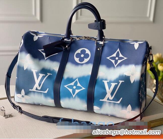 New Style Louis Vuitton LV Escale Keepall Bandoulière 50 Travel Bag M45117 Blue 2020