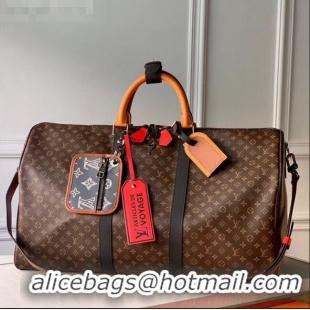 Unique Grade Louis Vuitton Keepall Bandouliere 50 Travel Bag in Brown Monogram Canvas M56856 2020