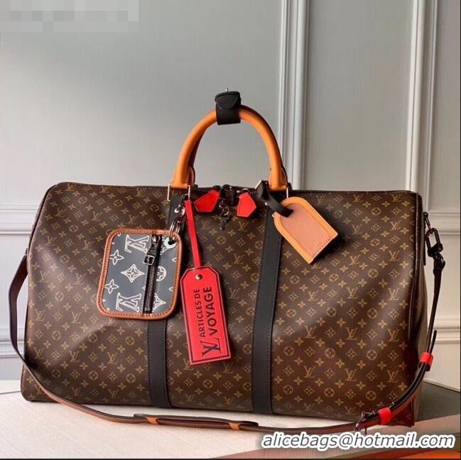 Unique Grade Louis Vuitton Keepall Bandouliere 50 Travel Bag in Brown Monogram Canvas M56856 2020