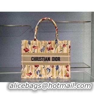 Discount SMALL DIOR BOOK TOTE Beige Multicolor Dior Hibiscus Metallic Thread Embroidery M1296