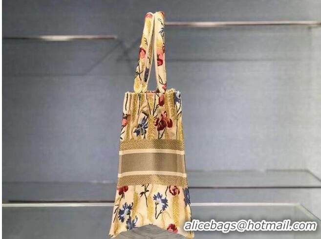 Discount SMALL DIOR BOOK TOTE Beige Multicolor Dior Hibiscus Metallic Thread Embroidery M1296