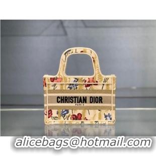 Top Grade MINI DIOR BOOK TOTE Beige Multicolor Dior Hibiscus Embroidery S5475ZR