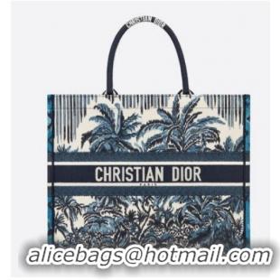 Top Quality DIOR BOOK TOTE Blue Dior Palms Embroidery M1286