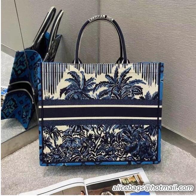 Top Quality DIOR BOOK TOTE Blue Dior Palms Embroidery M1286