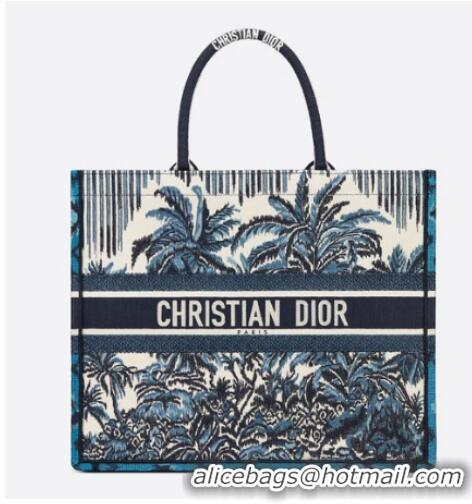 Top Quality DIOR BOOK TOTE Blue Dior Palms Embroidery M1286