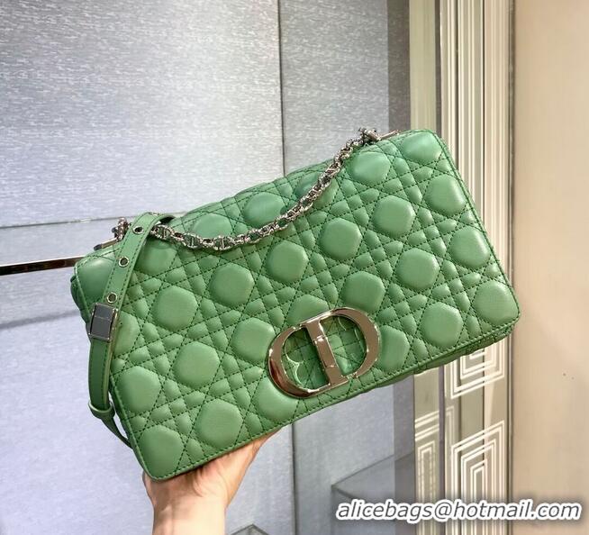 Super Quality LARGE DIOR CARO BAG Soft Cannage Calfskin M9243U green