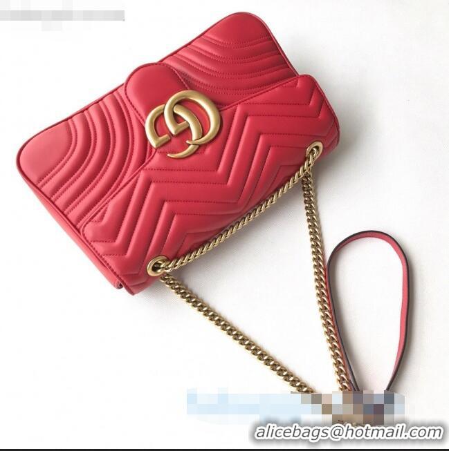 Luxury Cheap Gucci GG Marmont Medium Matelassé Shoulder Bag 443496 Red 2021