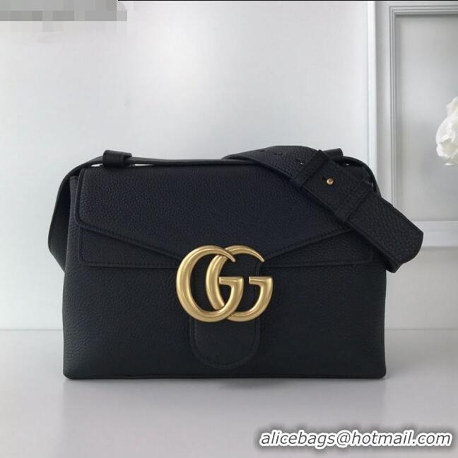 Pretty Style Gucci GG Marmont Leather Shoulder Bag 401173 Black 2021