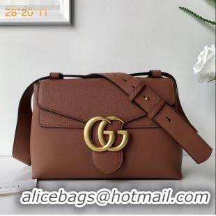 Buy Luxury Gucci GG Marmont Leather Shoulder Bag 401173 Light Brown 2021