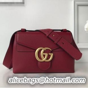 Top Grade Gucci GG Marmont Leather Shoulder Bag 401173 Burgundy 2021