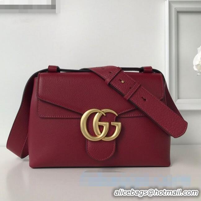 Top Grade Gucci GG Marmont Leather Shoulder Bag 401173 Burgundy 2021