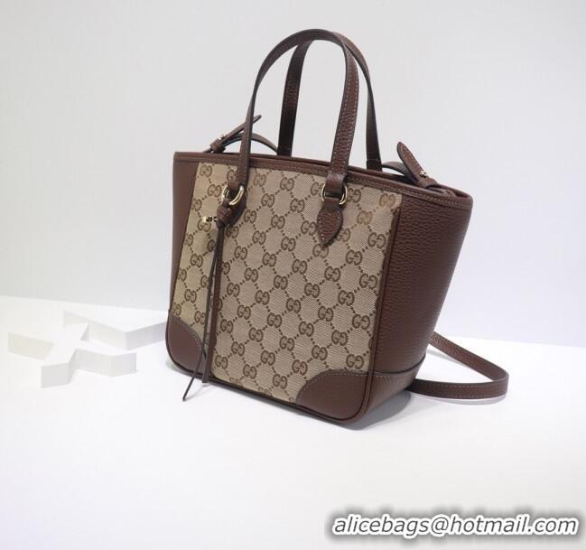 Luxury Best Gucci GG Canvas and Leather Tote Bag 449241 Brown 2021