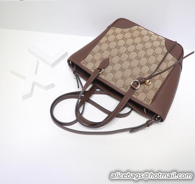 Luxury Best Gucci GG Canvas and Leather Tote Bag 449241 Brown 2021