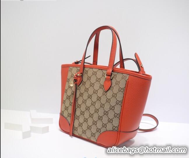 Purchase Grade Gucci GG Canvas and Leather Tote Bag 449241 Orange 2021