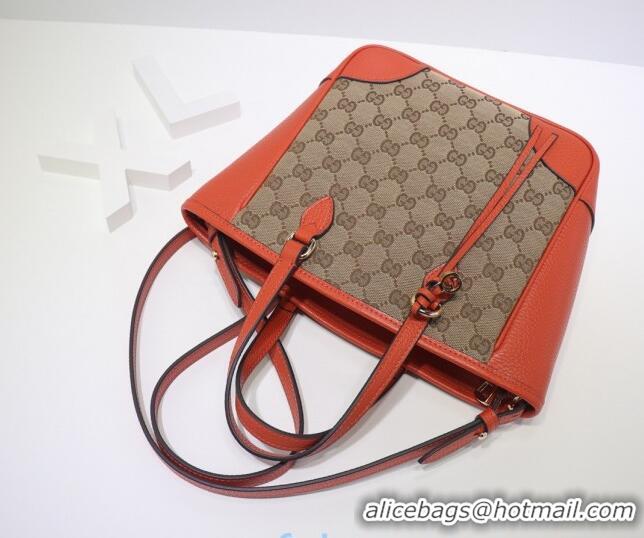 Purchase Grade Gucci GG Canvas and Leather Tote Bag 449241 Orange 2021