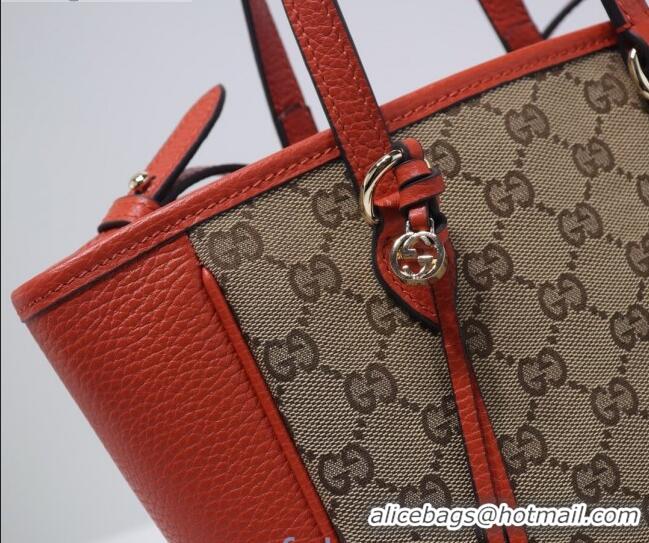 Purchase Grade Gucci GG Canvas and Leather Tote Bag 449241 Orange 2021