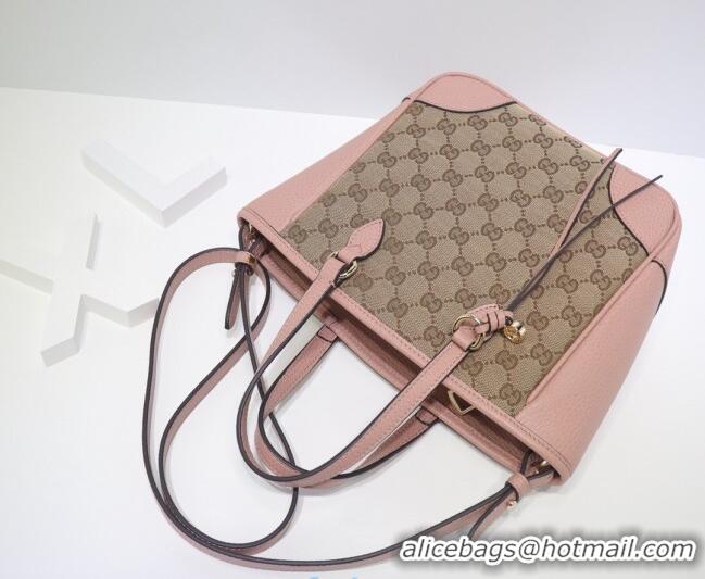 Reproduction Gucci GG Canvas and Leather Tote Bag 449241 Pink 2021