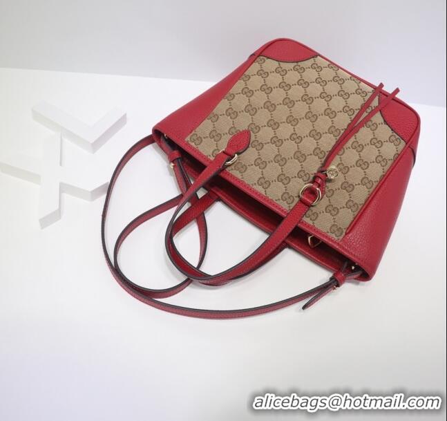 Cheap Price Gucci GG Canvas and Leather Tote Bag 449241 Red 2021