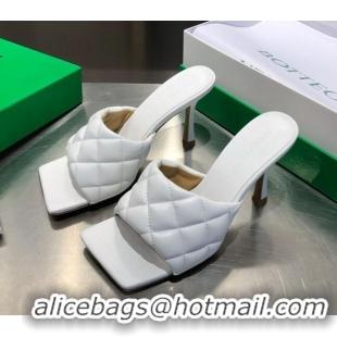 Custom Bottega Veneta Quilted Lambskin Square High-Heel Sandals 010712 White