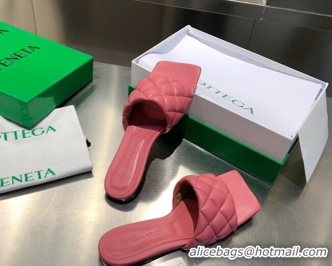 New Design Bottega Veneta Quilted Leather Square Toe Flat Slides Padded Sandals 010719 Pink