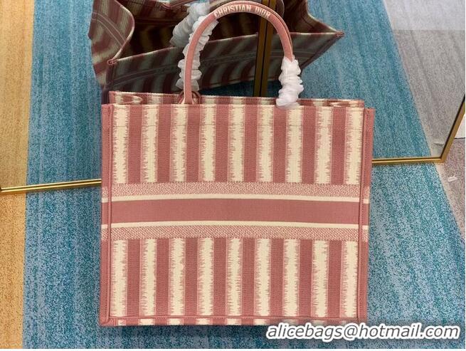 Traditional Discount DIOR BOOK TOTE D-Stripes Embroidery M1286 Pink