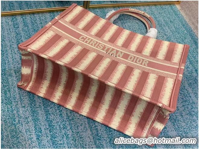 Traditional Discount DIOR BOOK TOTE D-Stripes Embroidery M1286 Pink