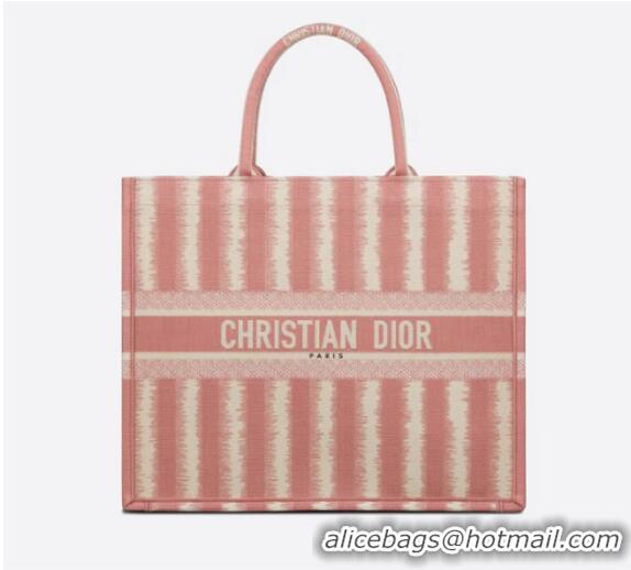 Traditional Discount DIOR BOOK TOTE D-Stripes Embroidery M1286 Pink