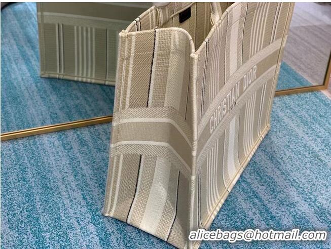 Popular DIOR BOOK TOTE Beige Stripes Embroidery M1286Z