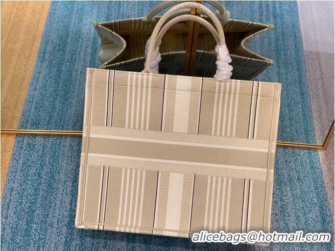 Popular DIOR BOOK TOTE Beige Stripes Embroidery M1286Z