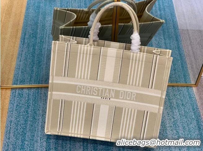 Popular DIOR BOOK TOTE Beige Stripes Embroidery M1286Z