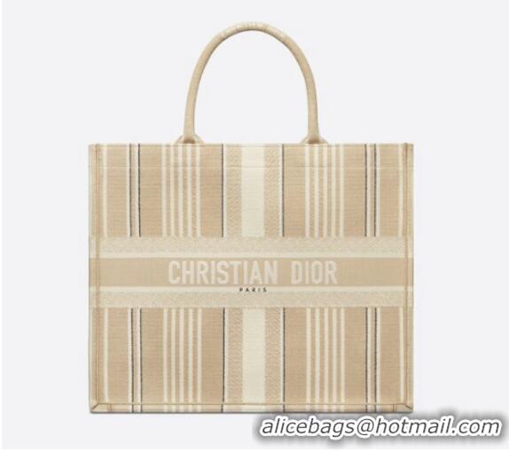 Popular DIOR BOOK TOTE Beige Stripes Embroidery M1286Z