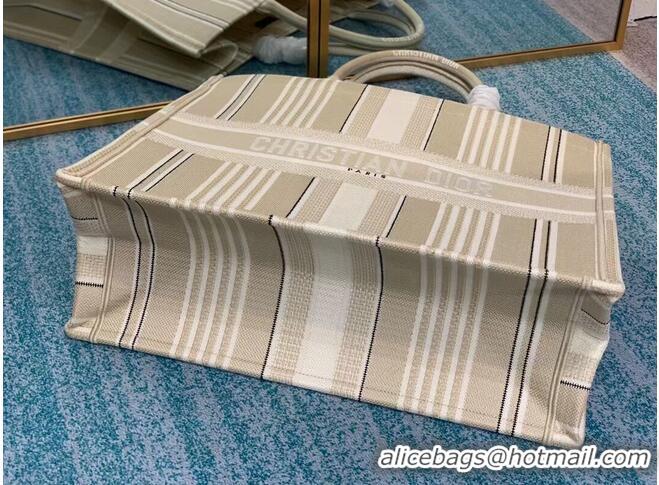 Popular DIOR BOOK TOTE Beige Stripes Embroidery M1286Z