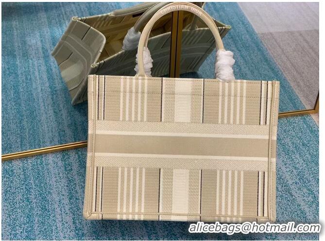 Elegant Promotional DIOR BOOK TOTE Beige Stripes Embroidery M1287Z