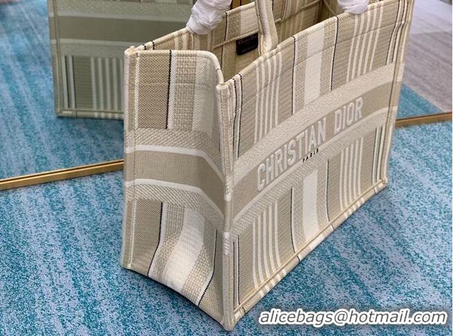 Elegant Promotional DIOR BOOK TOTE Beige Stripes Embroidery M1287Z