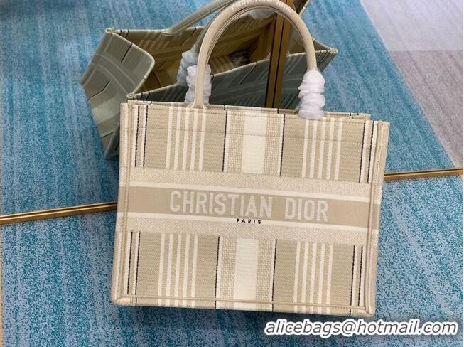 Elegant Promotional DIOR BOOK TOTE Beige Stripes Embroidery M1287Z