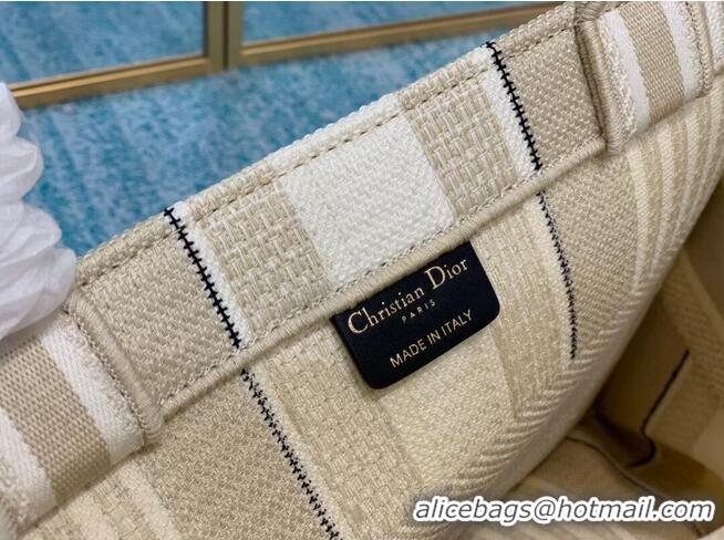 Elegant Promotional DIOR BOOK TOTE Beige Stripes Embroidery M1287Z