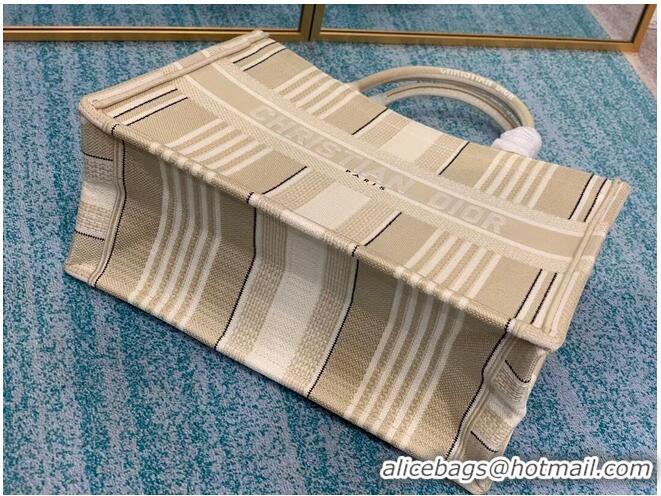 Elegant Promotional DIOR BOOK TOTE Beige Stripes Embroidery M1287Z