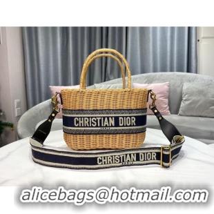 Traditional Specials DIOR WICKER BASKET BAG Blue Dior Oblique Jacquard and Natural Wicker M7601