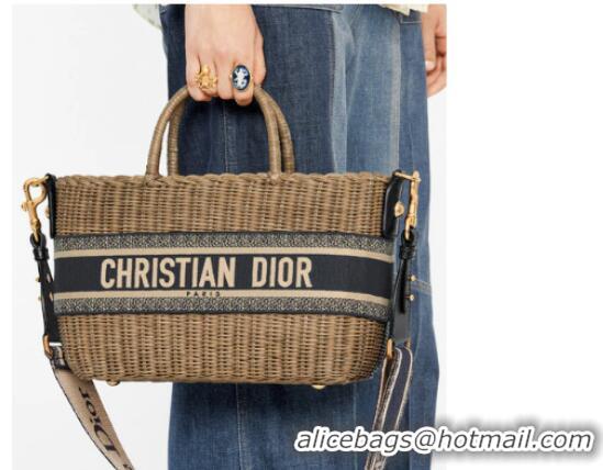 Traditional Specials DIOR WICKER BASKET BAG Blue Dior Oblique Jacquard and Natural Wicker M7601