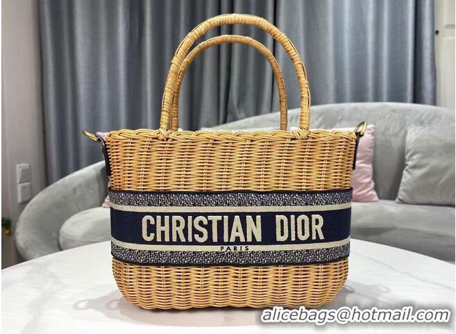 Traditional Specials DIOR WICKER BASKET BAG Blue Dior Oblique Jacquard and Natural Wicker M7601