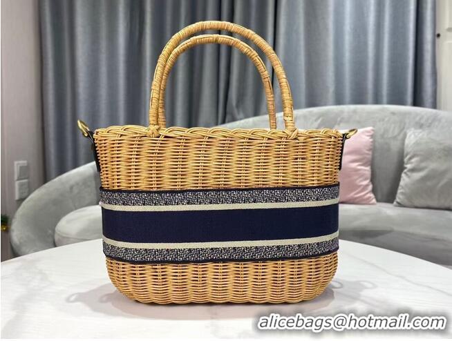 Traditional Specials DIOR WICKER BASKET BAG Blue Dior Oblique Jacquard and Natural Wicker M7601