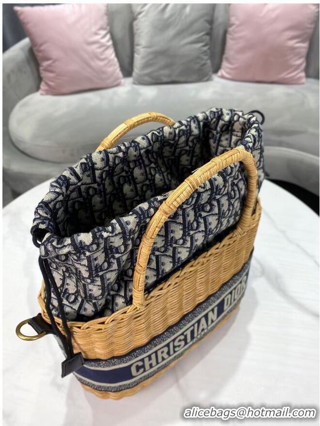 Traditional Specials DIOR WICKER BASKET BAG Blue Dior Oblique Jacquard and Natural Wicker M7601