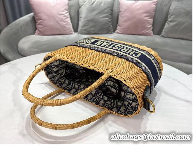 Traditional Specials DIOR WICKER BASKET BAG Blue Dior Oblique Jacquard and Natural Wicker M7601