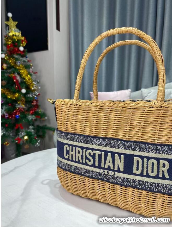 Traditional Specials DIOR WICKER BASKET BAG Blue Dior Oblique Jacquard and Natural Wicker M7601