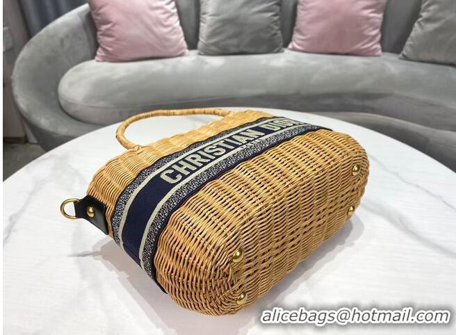 Traditional Specials DIOR WICKER BASKET BAG Blue Dior Oblique Jacquard and Natural Wicker M7601