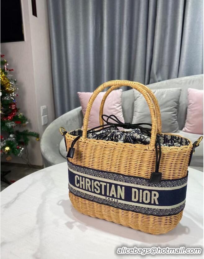 Traditional Specials DIOR WICKER BASKET BAG Blue Dior Oblique Jacquard and Natural Wicker M7601