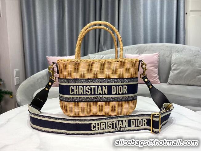 Traditional Specials DIOR WICKER BASKET BAG Blue Dior Oblique Jacquard and Natural Wicker M7601